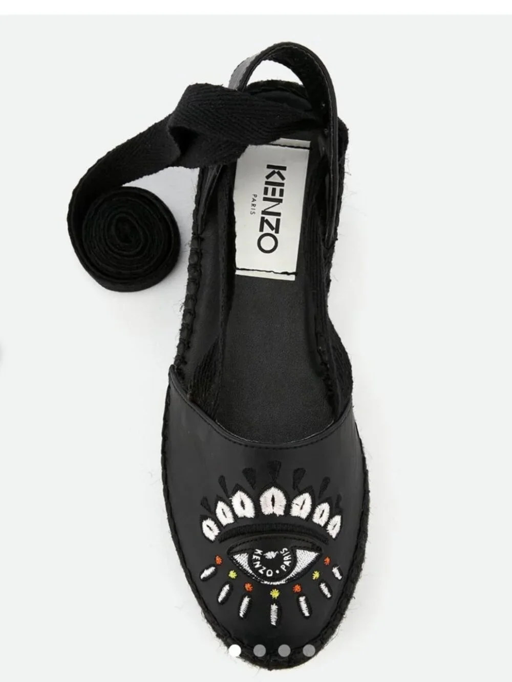 Kenzo Maya Leather Platform Espadrille Sandals Black 8 Tribal Evil Eye